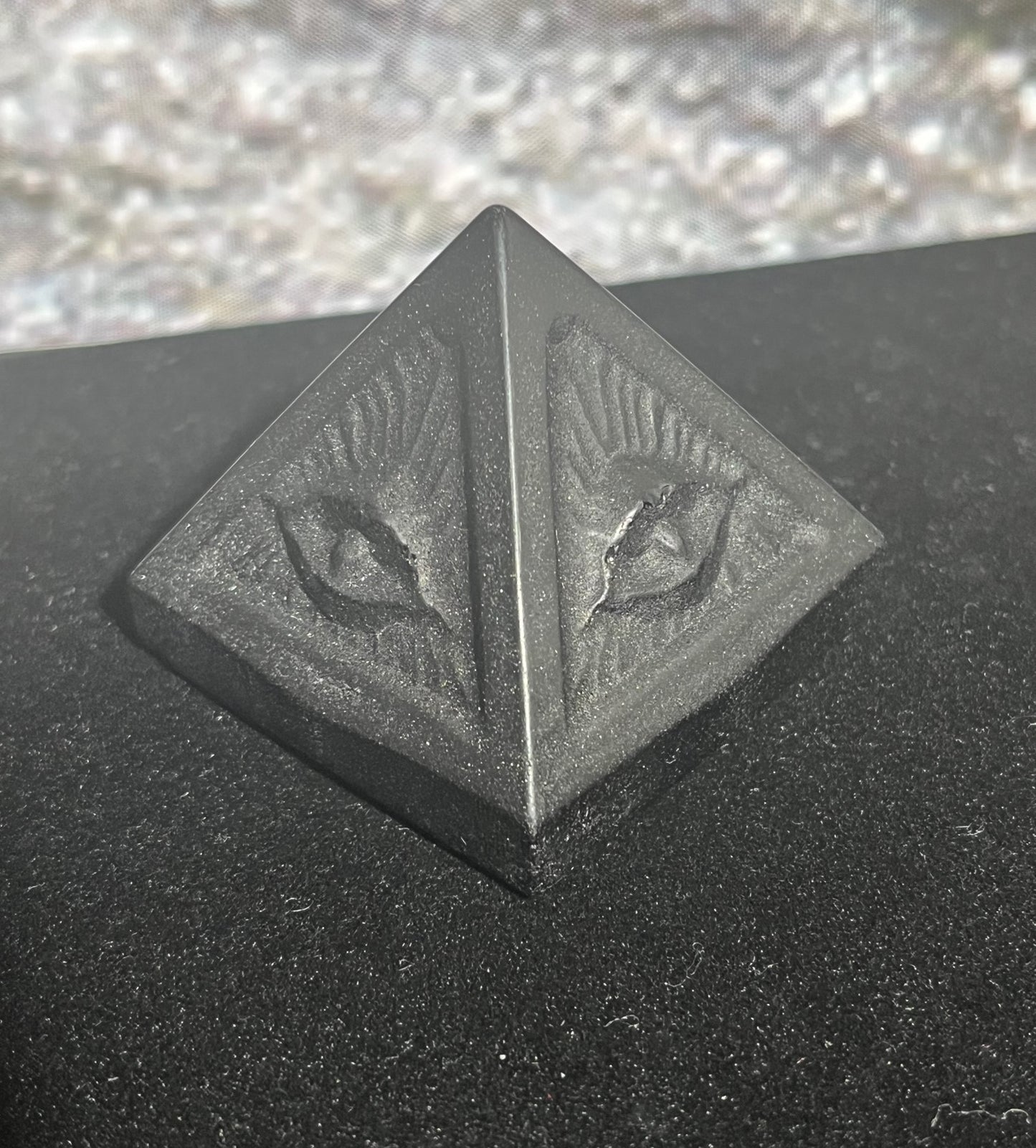 Black agate Pyramid with all seeing eye stone/crystal carving
