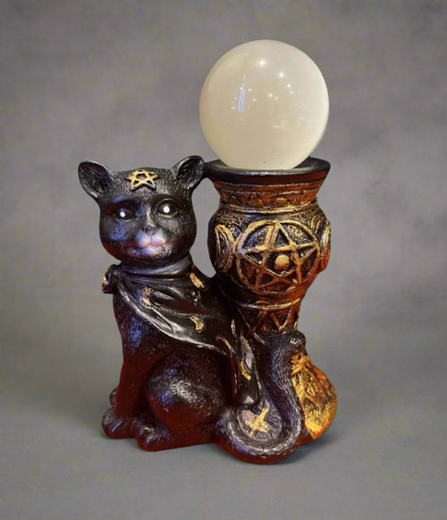 Black cat Halloween style sphere stand