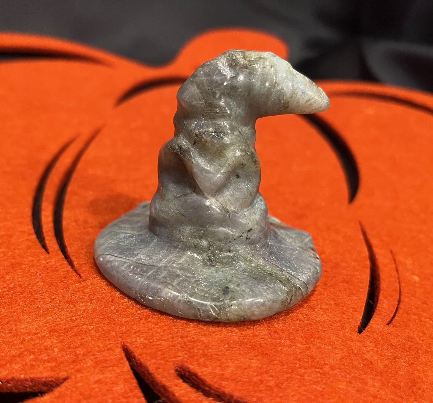Witch hat with evil face crystal/stone carving