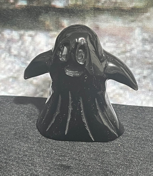 Black obsidian ghost crystal/stone carving