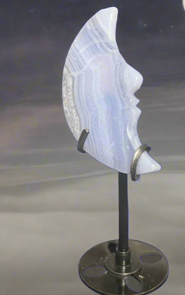 Blue Lace Agate New Moon Face with Stand