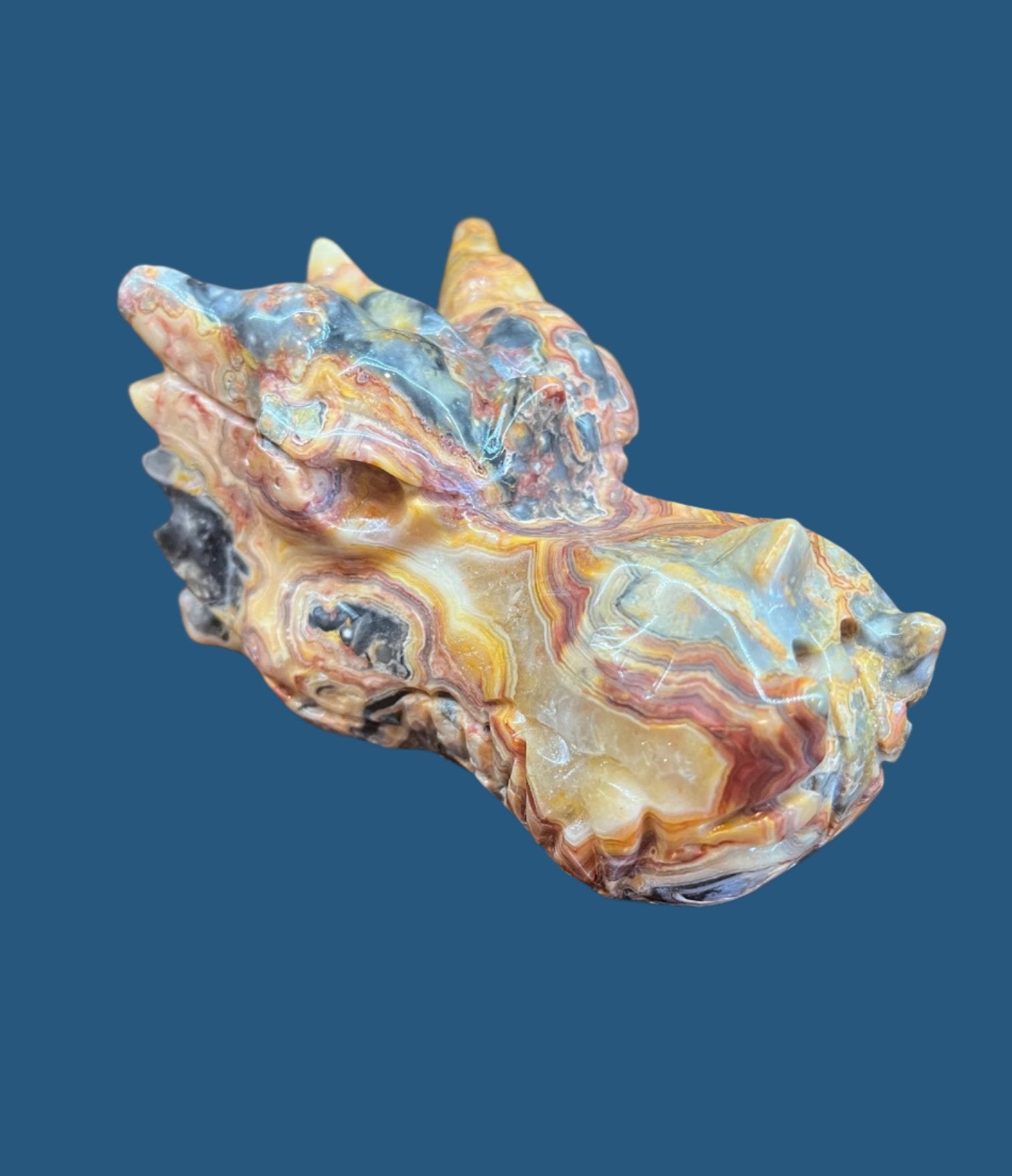 Crazy Lace Agate Dragon Head Carving