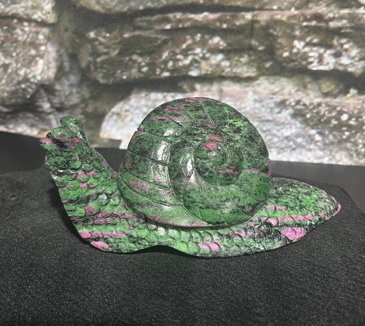 Ruby Zoisite snail crystal/stone carving