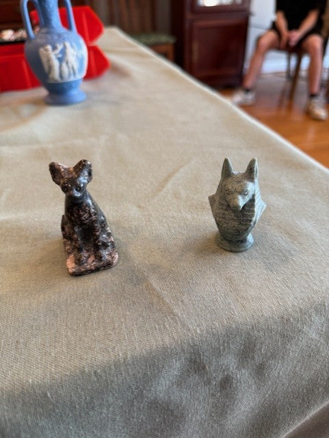 Anubis: 1. 1/3 x .5 long, 2 high Rhodenite Cat: 1 x 1/3, 2.5 tall