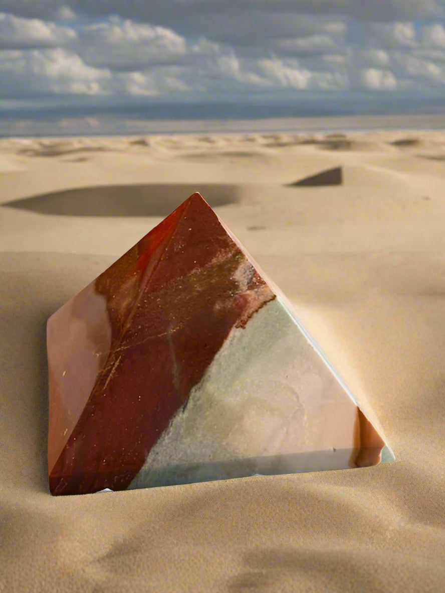 Caribbean Calcite & Red Jasper Pyramid