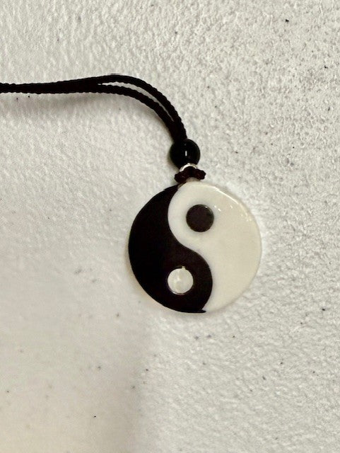 Howelite and black obsidian Yin Yang Necklace