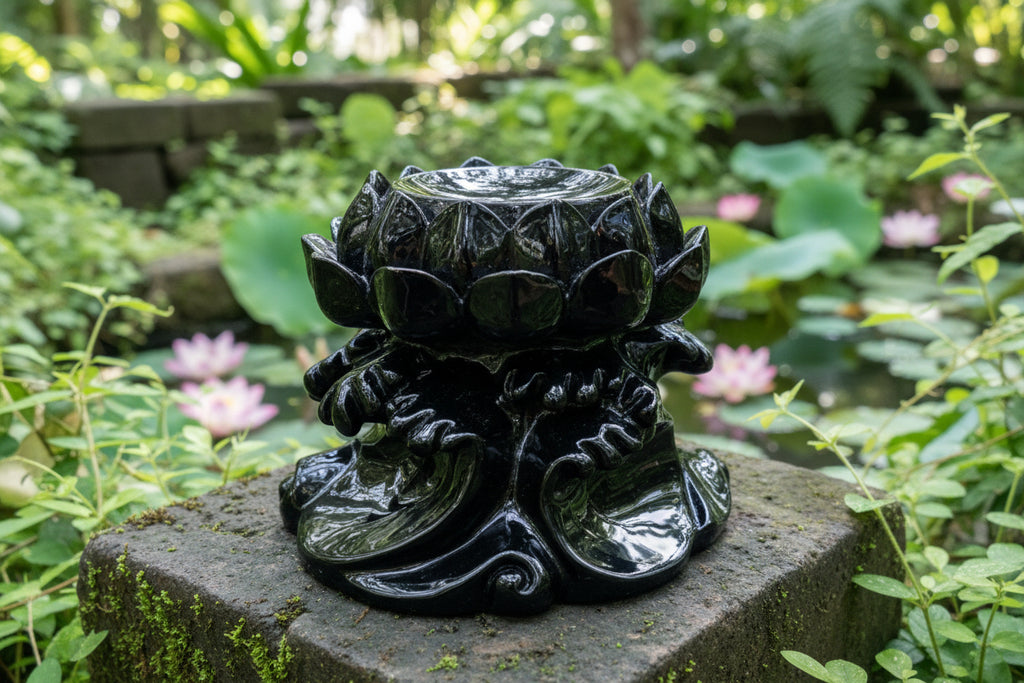 Black Resin Lotus Sphere Stand