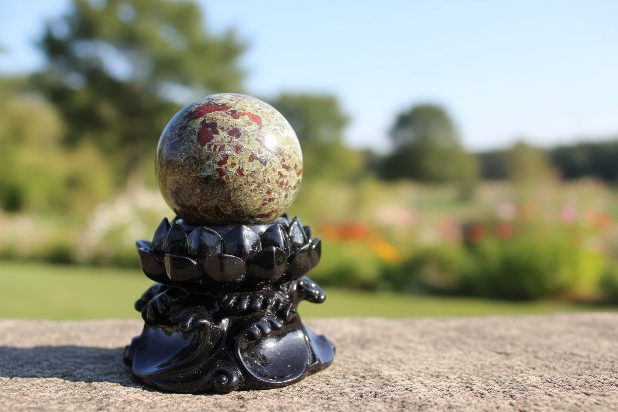 Black Resin Lotus Sphere Stand